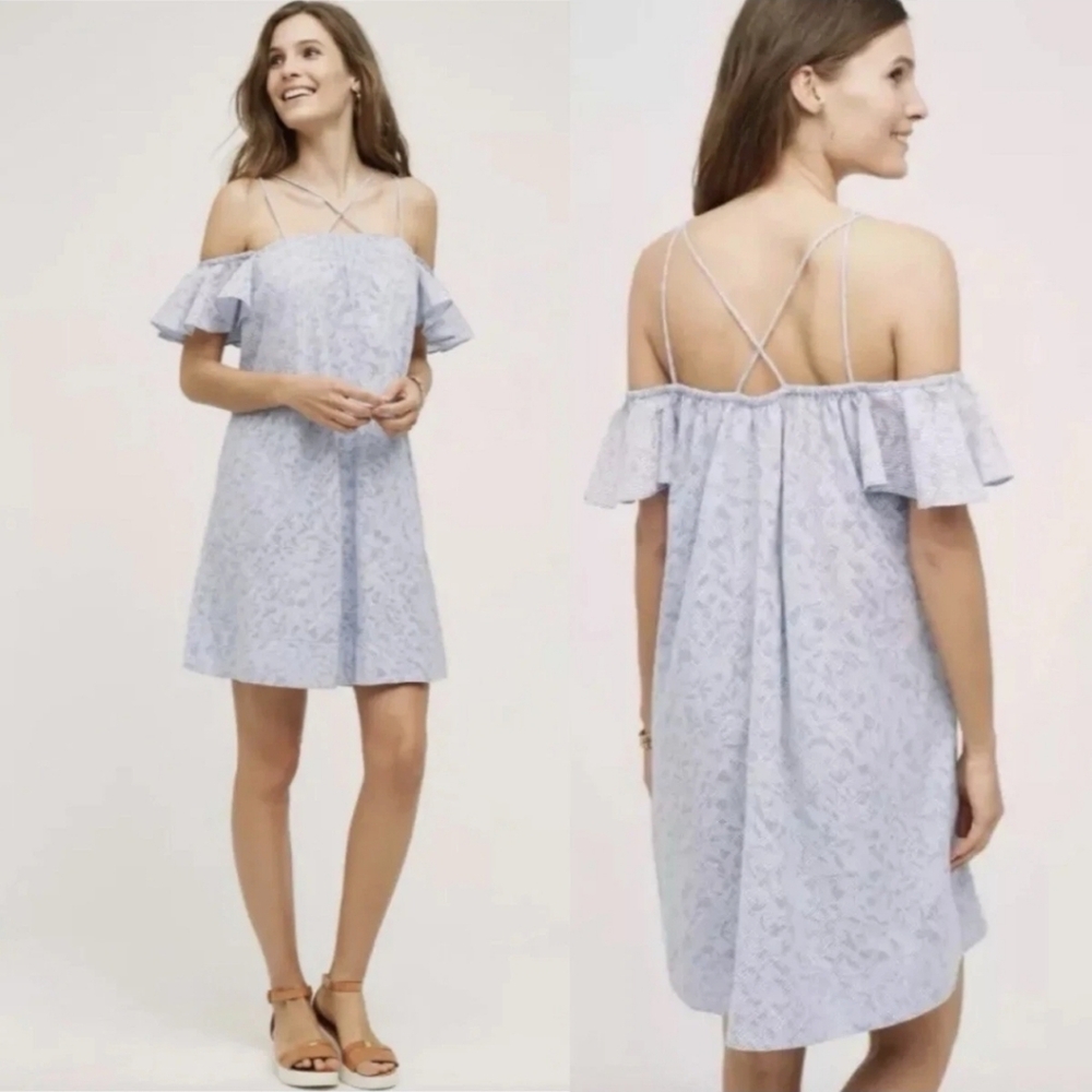 Anthropologie HD in Paris Blue Dayflower Dress Easter Wedding Small